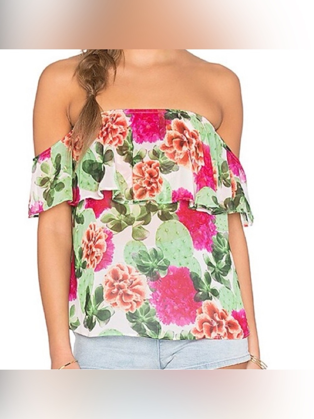 Revolve SHOW ME YOUR MUMU Cactus Bloom Chiffon Floral OffShoulder Top XS